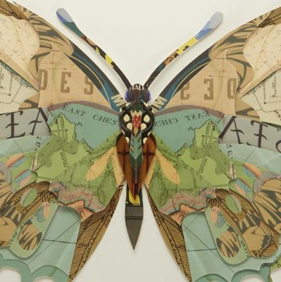 "Golden Atlas" Butterfly Collage Wall Art
