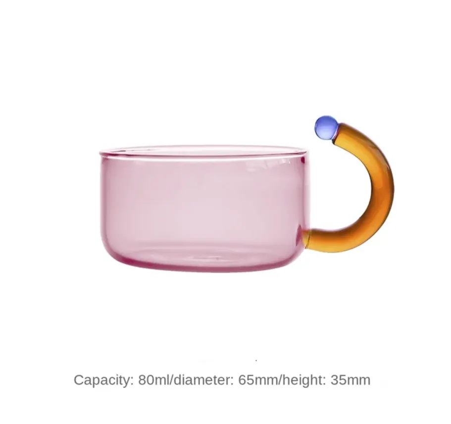 Contrasting Color Heat Resistant Glass Tea Cup - Pink