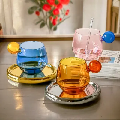 Contrasting Color Glass Coffee Tea Cup - Pink