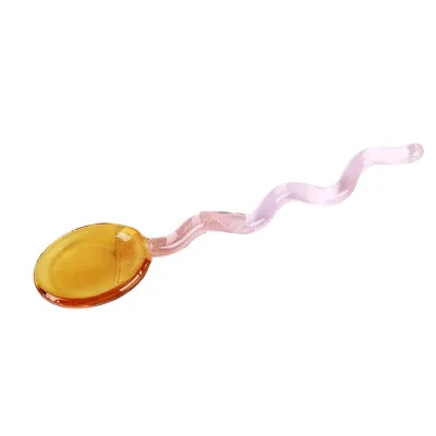 Creative Colored Glass Stirring Spoon - Orange Pink