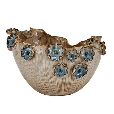 SMALL CERAMIC BOWL WITH PURPLE BLUE FLOWERS