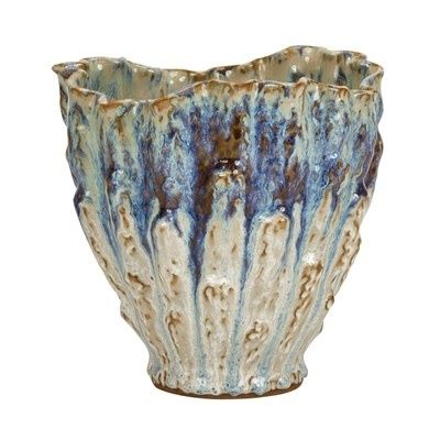 OYSTER WHITE &amp; INDIGO BLUE CERAMIC VASE - LARGE