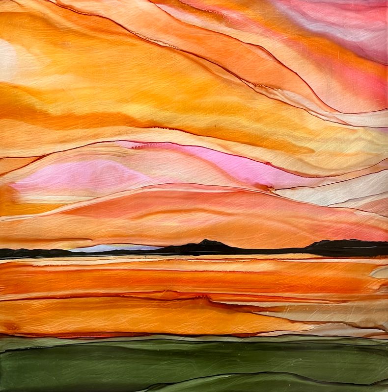 SHIFTING LIGHT I #2546 | 24&quot;X24&quot; | ALCOHOL INK ON ALUMINUM