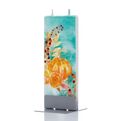 FLATYZ SEASONAL- HAND CRAFTED ARTIST CANDLE FALL PUMPKINS IN TURQUOISE SKY