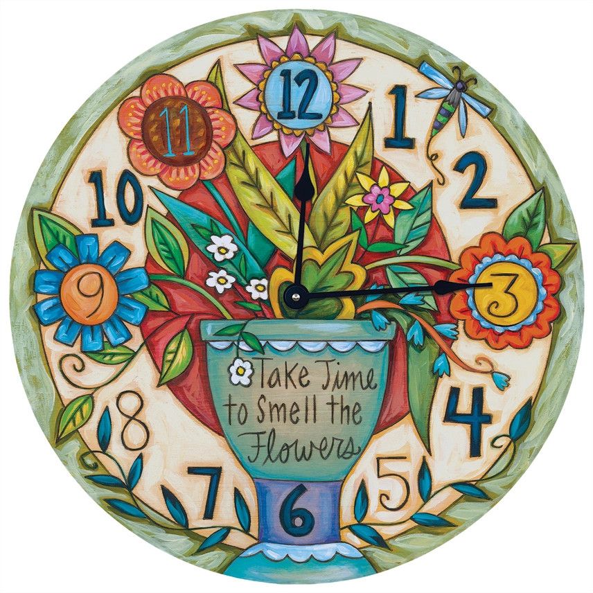 SMELL THE FLOWERS CIRCLE WALL CLOCK 18&quot;