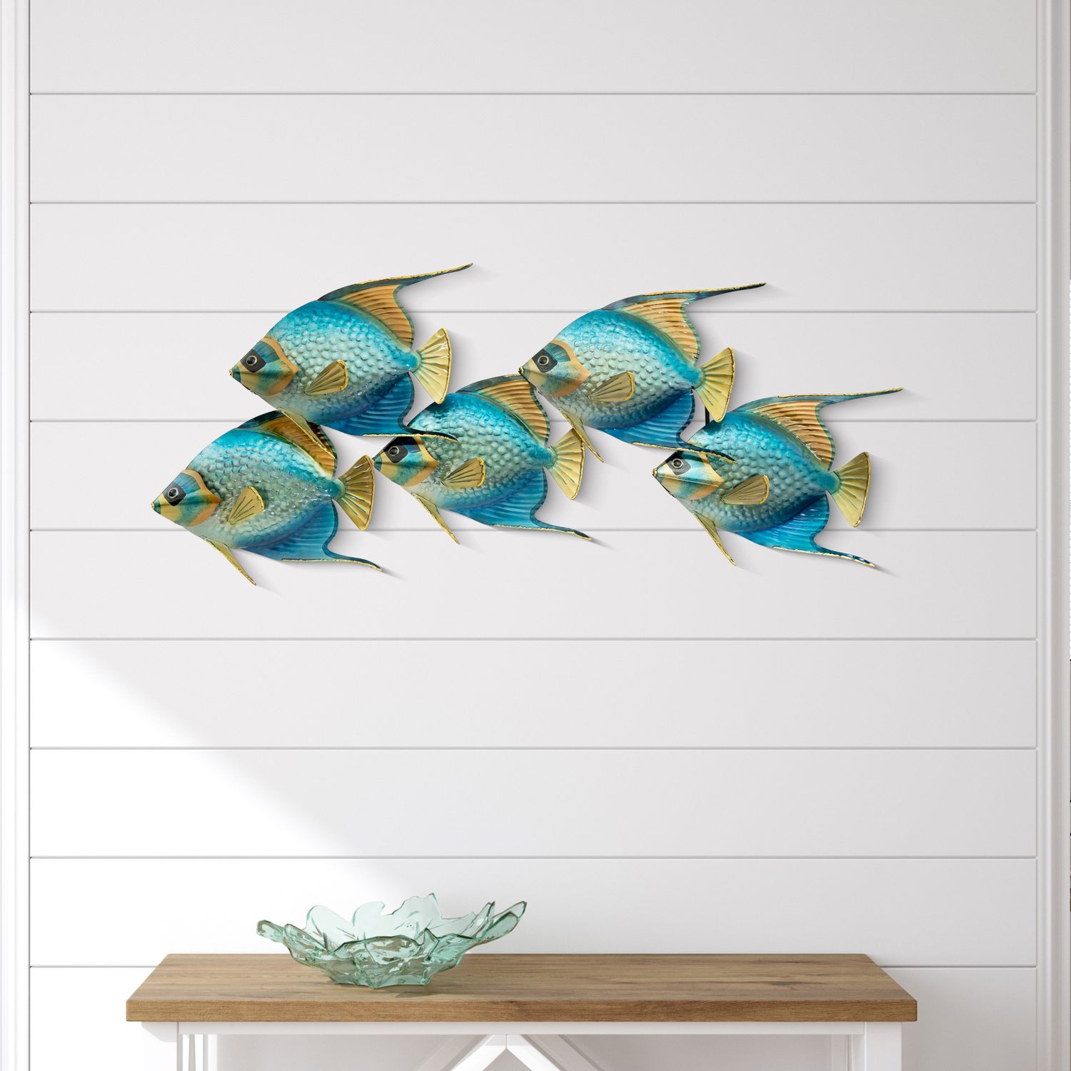 QUEEN ANGELFISH BLUE SCHOOL OF 5 - METAL WALL SCULPTURE
