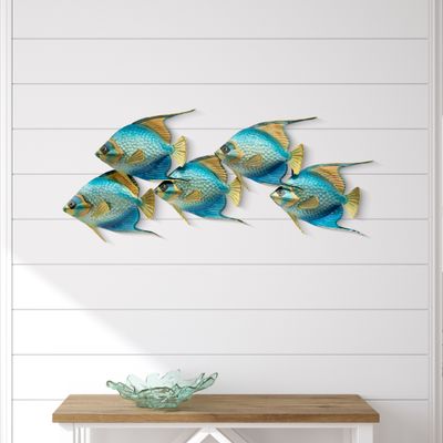 QUEEN ANGELFISH BLUE SCHOOL OF 5 - METAL WALL SCULPTURE