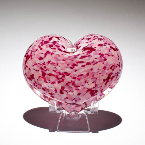 HAND BLOWN GLASS HEART PAPERWEIGHT - WILD ROSE