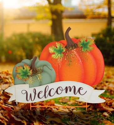 GILDED WELCOME PUMPKIN STAKE