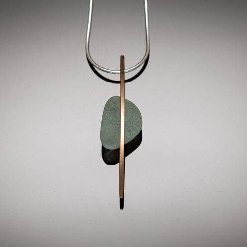 CAPTURED SEA GLASS PEBBLE PENDANT ON SS CHAIN