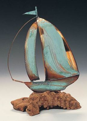 COPPER SAILBOAT ON MANZANITA WOOD - MEDIUM