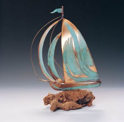COPPER SAILBOAT ON MANZANITA WOOD - MEDIUM