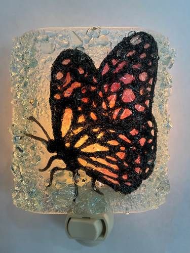 PINK BUTTERFLY RECYCLED BOTTLE GLASS NIGHT LIGHT