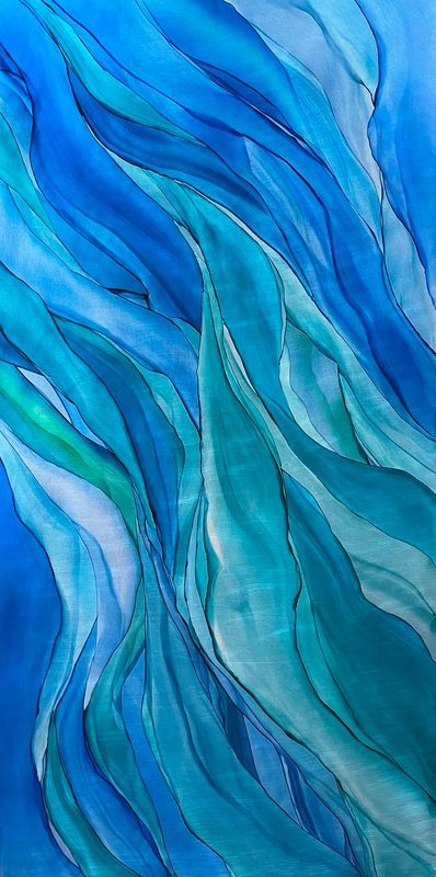 TRANQUILITY BLUES #2569 | 24&quot; X 48&quot; | ALCOHOL INK ON ALUMINUM