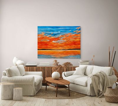 CLOUDS AGLOW #2561 | 48&quot; X 36&quot; | ALCOHOL INK ON ALUMINUM