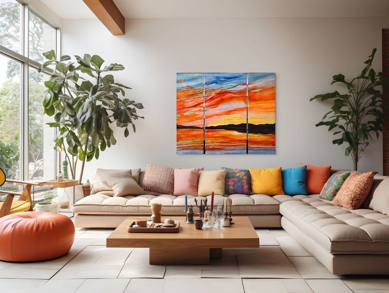 ORANGE SKY ADRIFT TRIPTYCH  | ALCOHOL INK ON ALUMINUM