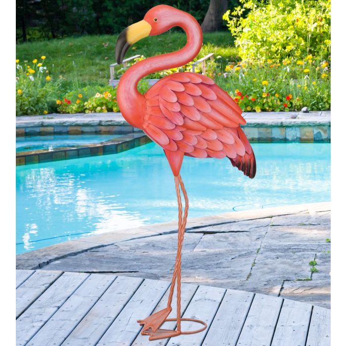 METAL FLAMINGO DECOR 33&quot;