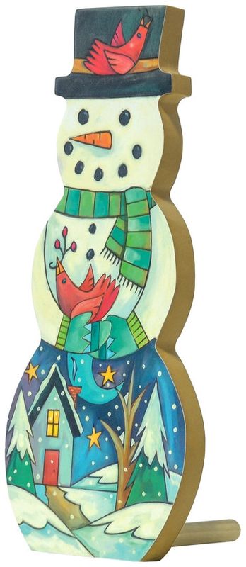 MERRY &amp; BRIGHT SNOWMAN - WOOD SCULPTURE
