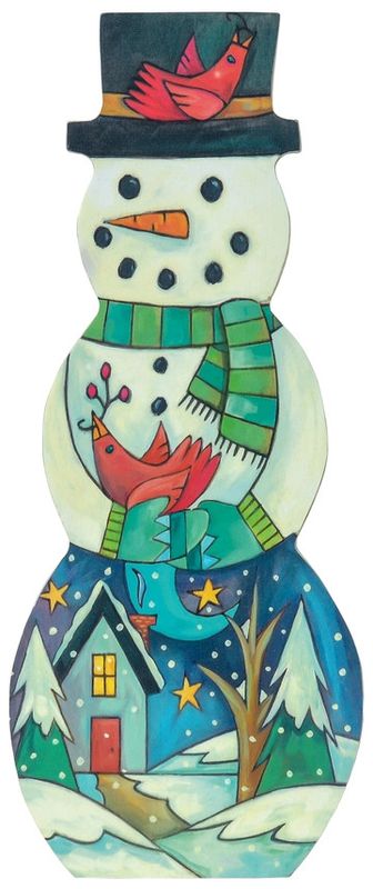 MERRY &amp; BRIGHT SNOWMAN - WOOD SCULPTURE