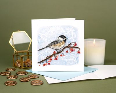 QUILLED GREETING CARD | WINTER CHICKADEE