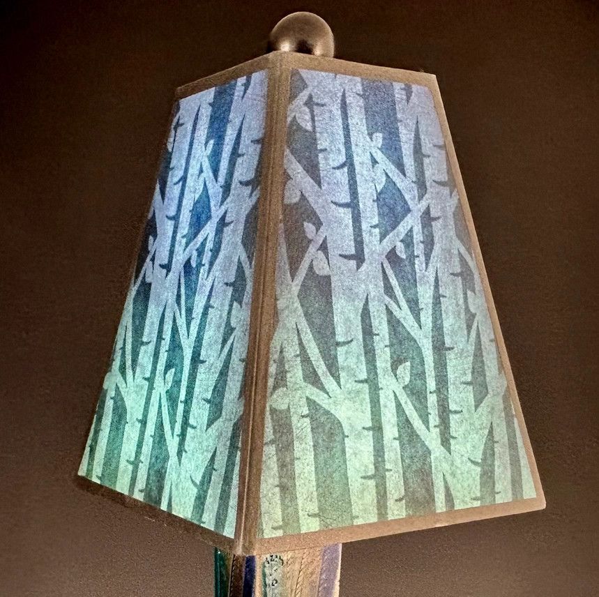 BIRCH TREE LAMP W GREEN STONEWARE BASE