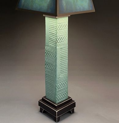 BIRCH TREE LAMP W GREEN STONEWARE BASE