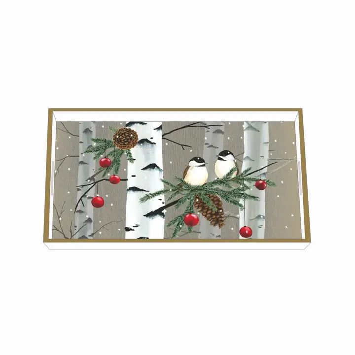 WOODEN VANITY TRAY- BIRCH &amp; BIRDS