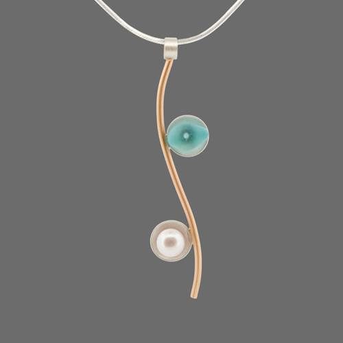 Petal Pendant - Seaglass and Pearl on SS Chain