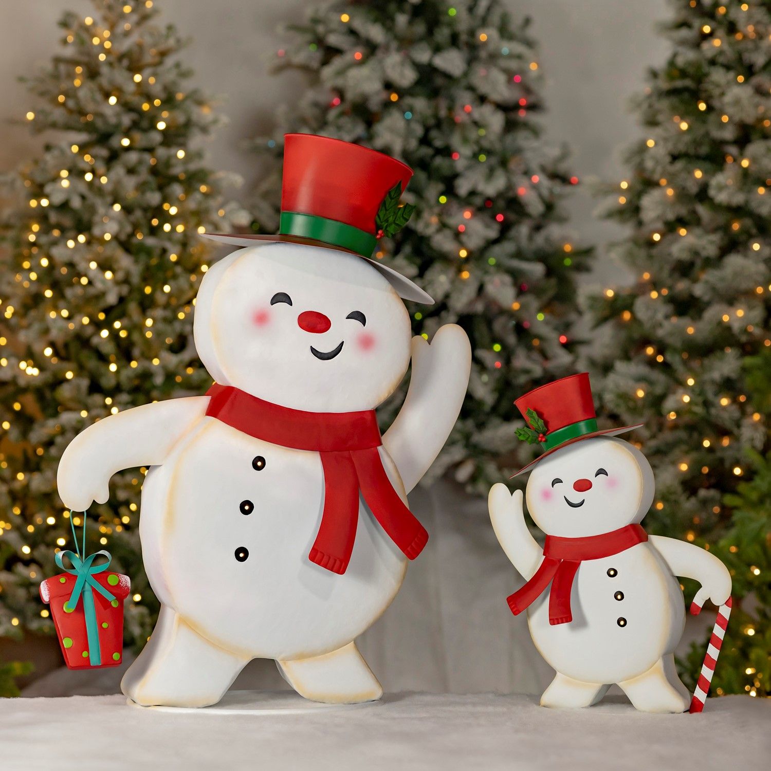 Set of 2 Friendly Metal Snowmen Figurines &quot;Icy &amp; Icesis&quot;