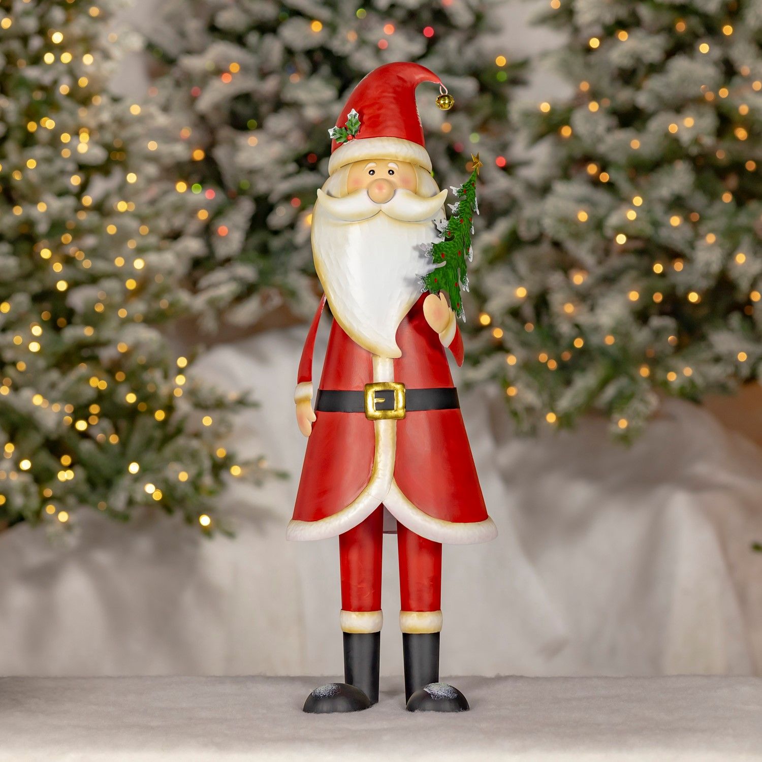 30.75&quot; Tall Metal Santa Figurine Holding Tree