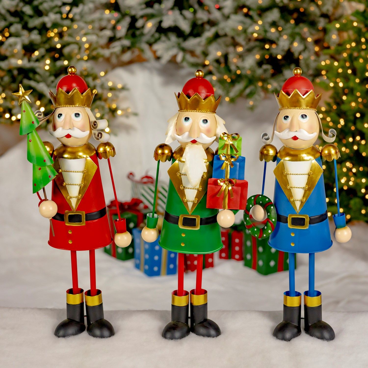 Set of 3 Assorted 2ft. Tall Metal Nutcracker Figurines &quot;Santa&#39;s Secret Soldiers&quot;
