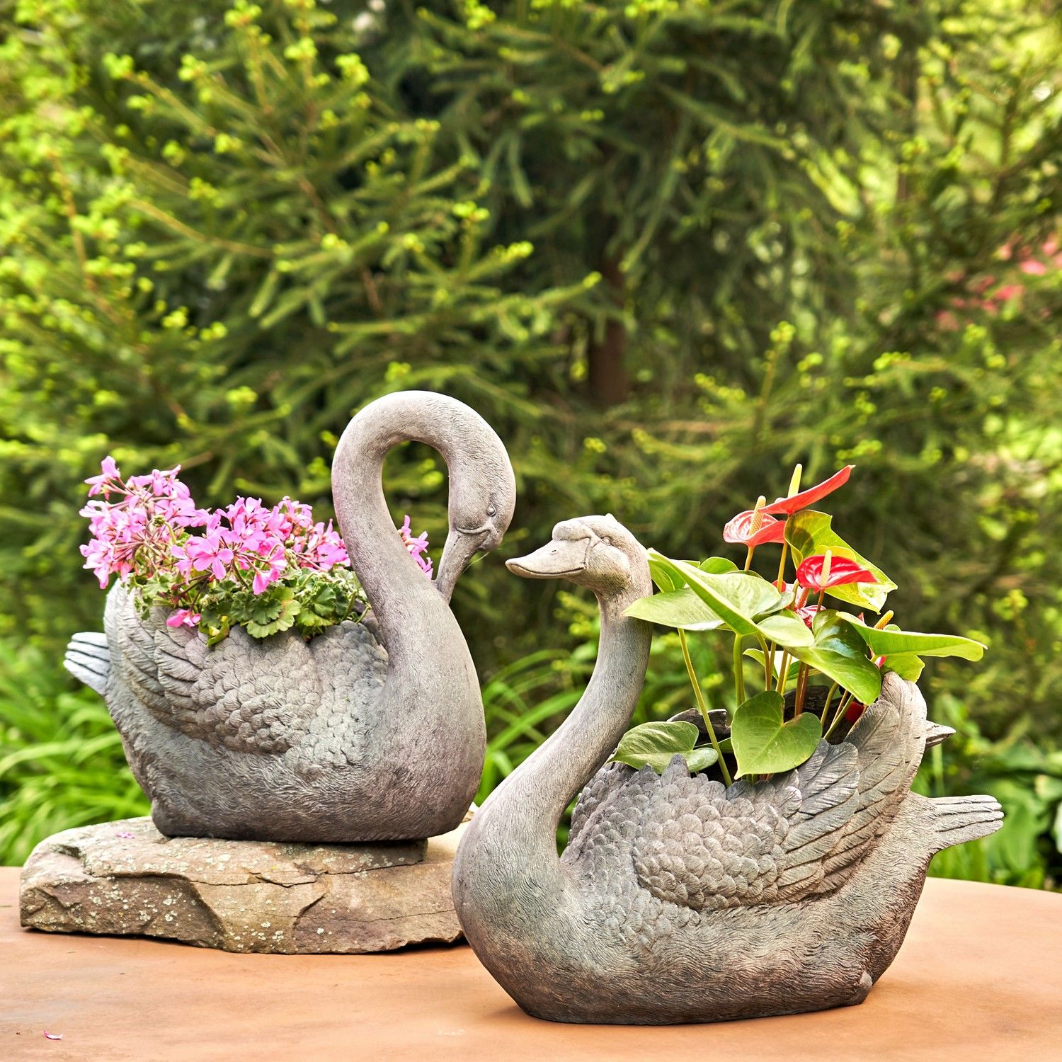 Set of 2 Magnesium Swan Planters &quot;Derek &amp; Odette&quot;