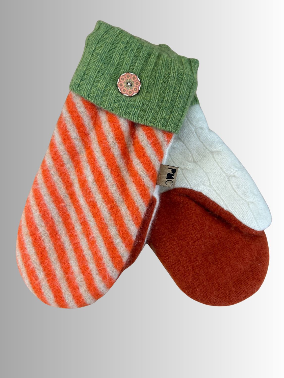 MITTENS - 100% WOOL W/ FLEECE LINING - RECYCLED/UPCYCLED - CITRUS STRIPE DELIGHT
