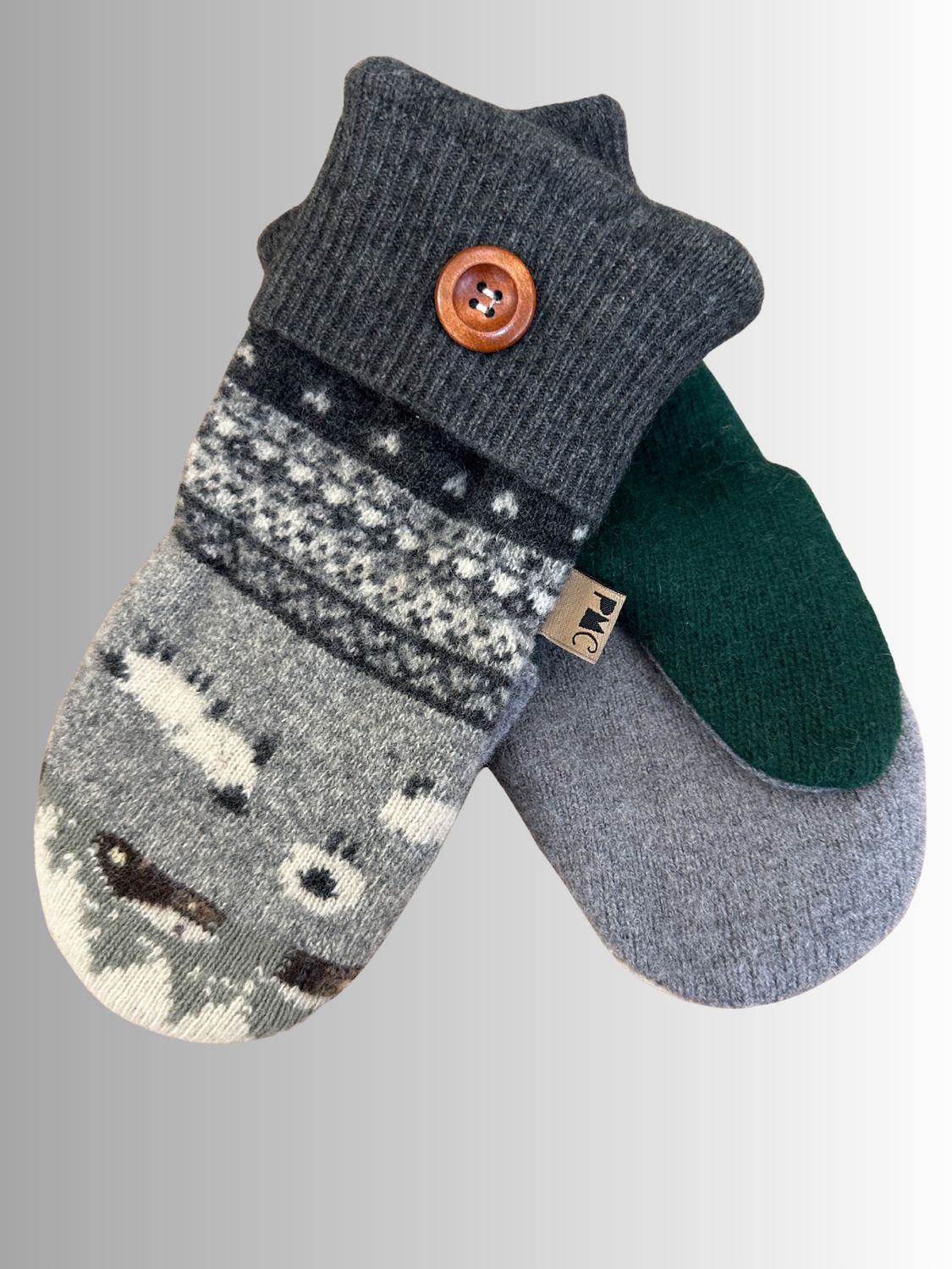 MITTENS - 100% WOOL W/ FLEECE LINING - RECYCLED/UPCYCLED - WOODLAND