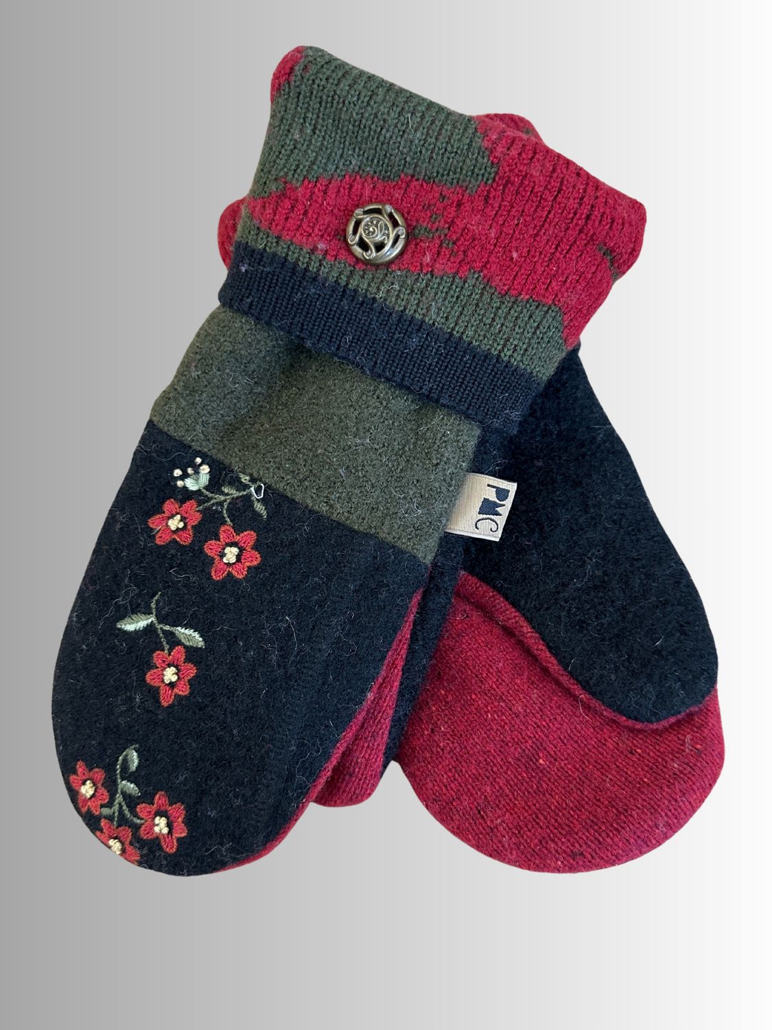 MITTENS - 100% WOOL W/ FLEECE LINING - RECYCLED/UPCYCLED - MIDNIGHT GARDEN