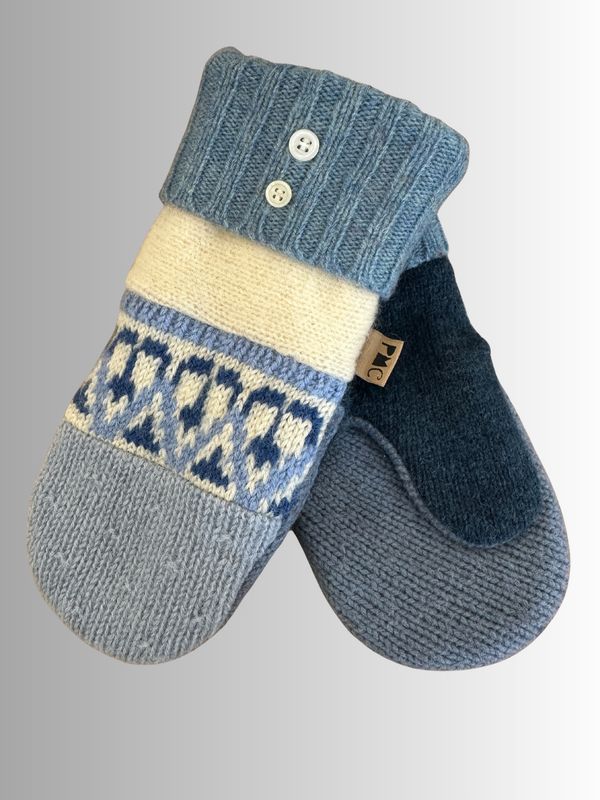 HANDMADE MITTENS - RECYCLED/UPCYCLED - SNOWY DAY