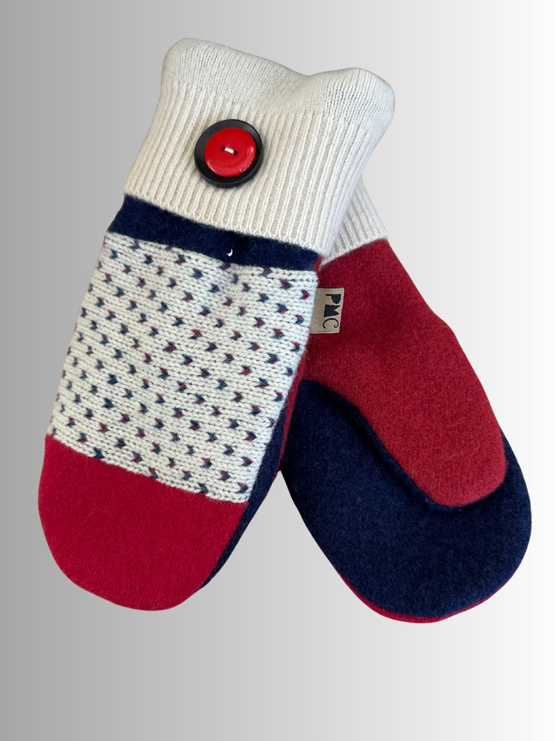 MITTENS - 100% WOOL W/ FLEECE LINING - RECYCLED/UPCYCLED - STARS AND STRIPES