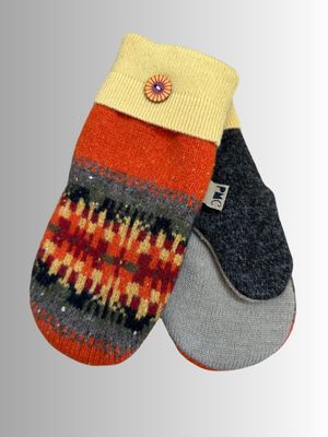 MITTENS - 100% WOOL W/ FLEECE LINING - RECYCLED/UPCYCLED - AUTUMN LEAVES
