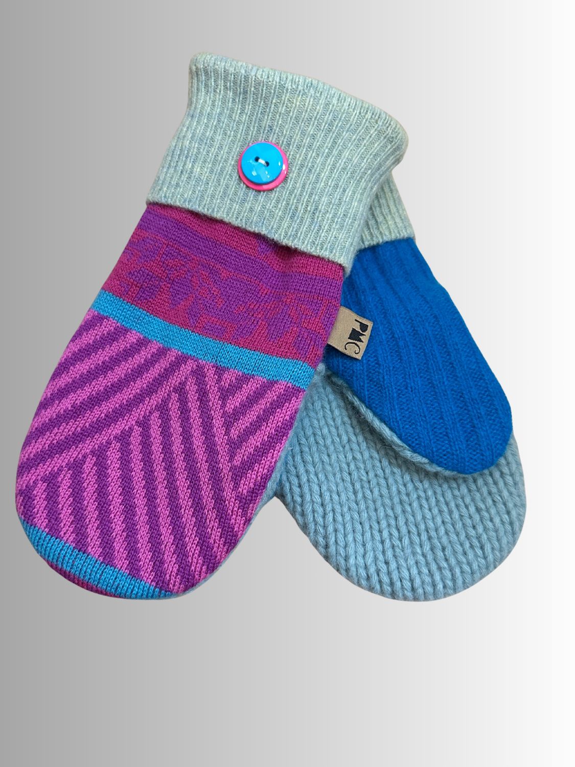 MITTENS - 100% WOOL W/ FLEECE LINING - RECYCLED/UPCYCLED - PURPLE STRIPE