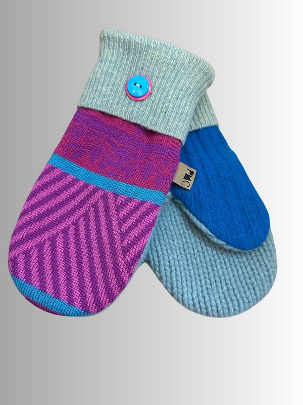 MITTENS - 100% WOOL W/ FLEECE LINING - PURPLE STRIPE