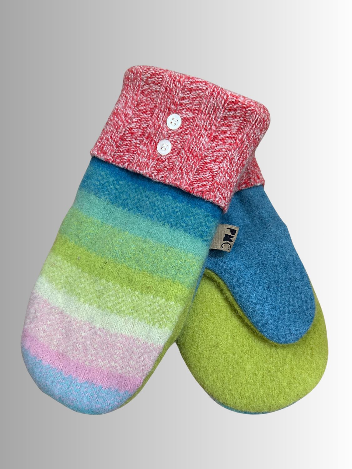 MITTENS - 100% WOOL W/ FLEECE LINING - RECYCLED/UPCYCLED - PASTEL STRIPES