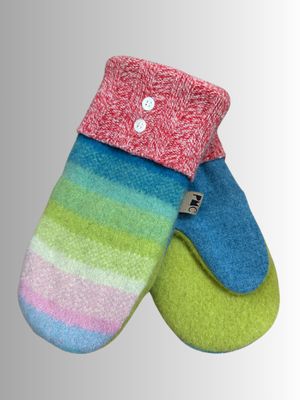MITTENS - 100% WOOL W/ FLEECE LINING - RECYCLED/UPCYCLED - PASTEL STRIPES