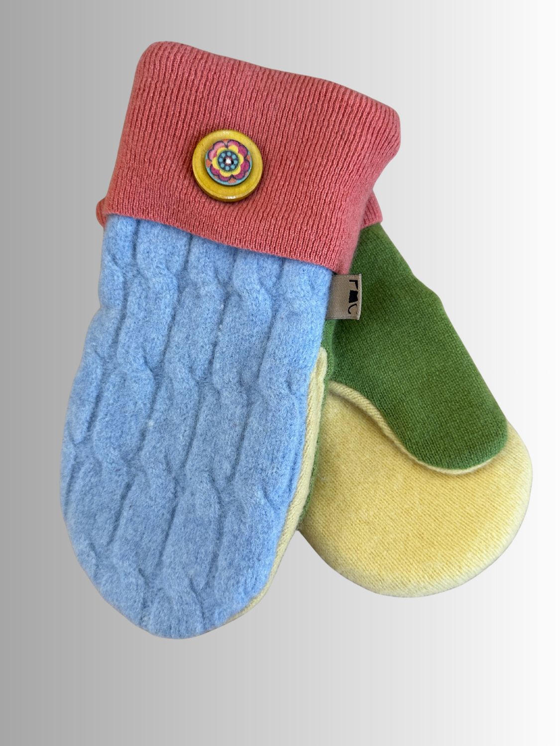 MITTENS - 100% WOOL W/ FLEECE LINING - RECYCLED/UPCYCLED - HAPPY PASTELS
