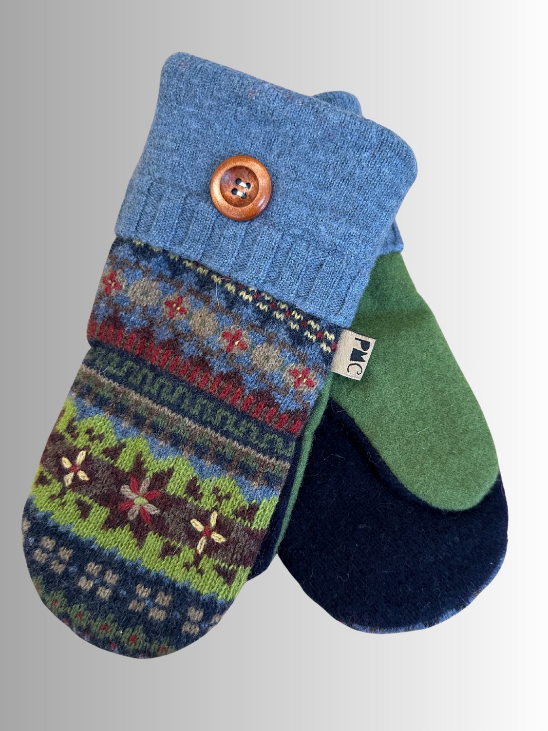 MITTENS - 100% WOOL W/ FLEECE LINING - RECYCLED/UPCYCLED - COUNTRY BLUE