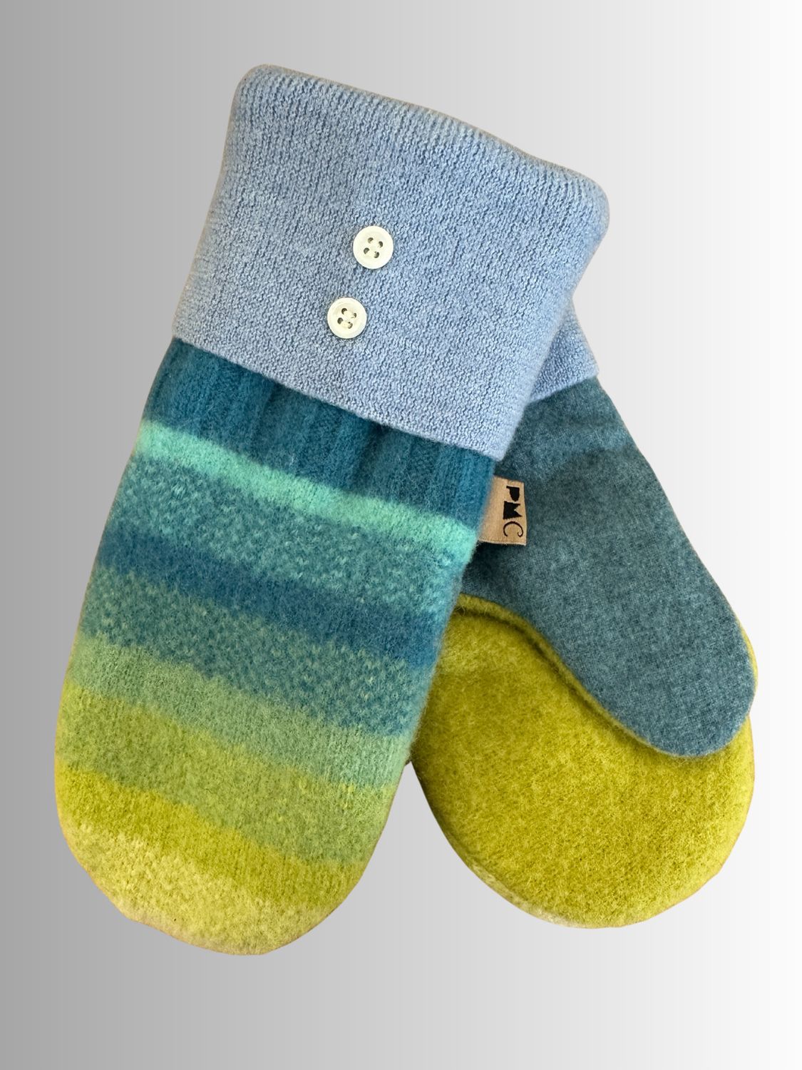 MITTENS - 100% WOOL W/ FLEECE LINING - RECYCLED/UPCYCLED - OCEAN STRIPES