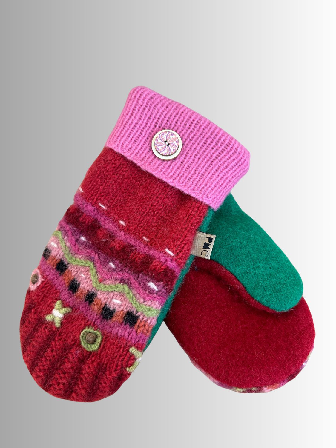 MITTENS - 100% WOOL W/ FLEECE LINING - RECYCLED/UPCYCLED - PINK PARTY
