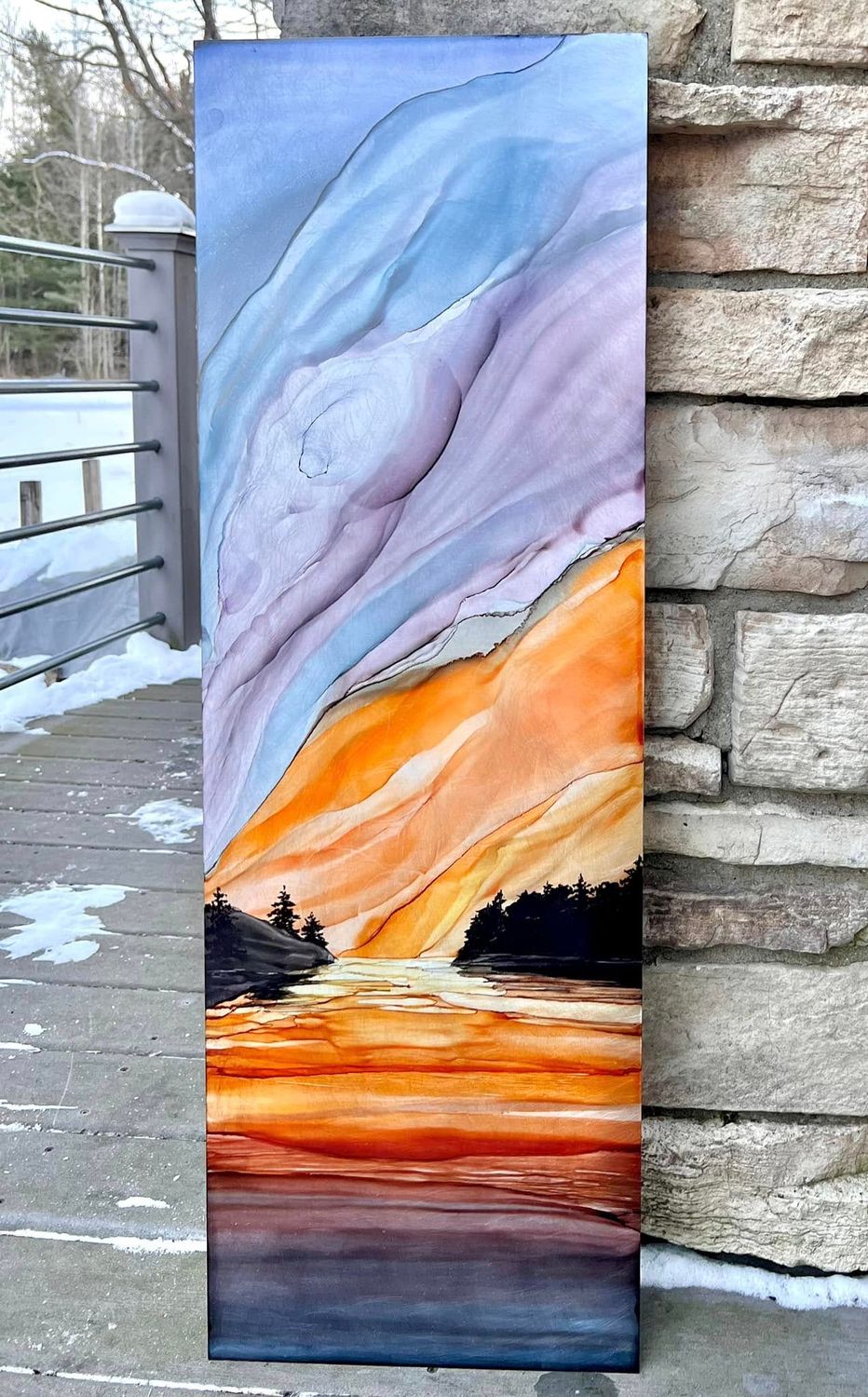 SETTING LOW #2508 | 12&quot; X 36&quot; | ALCOHOL INK ON ALUMINUM