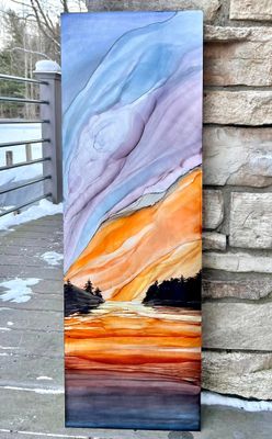SETTING LOW #2508 | 12&quot; X 36&quot; | ALCOHOL INK ON ALUMINUM