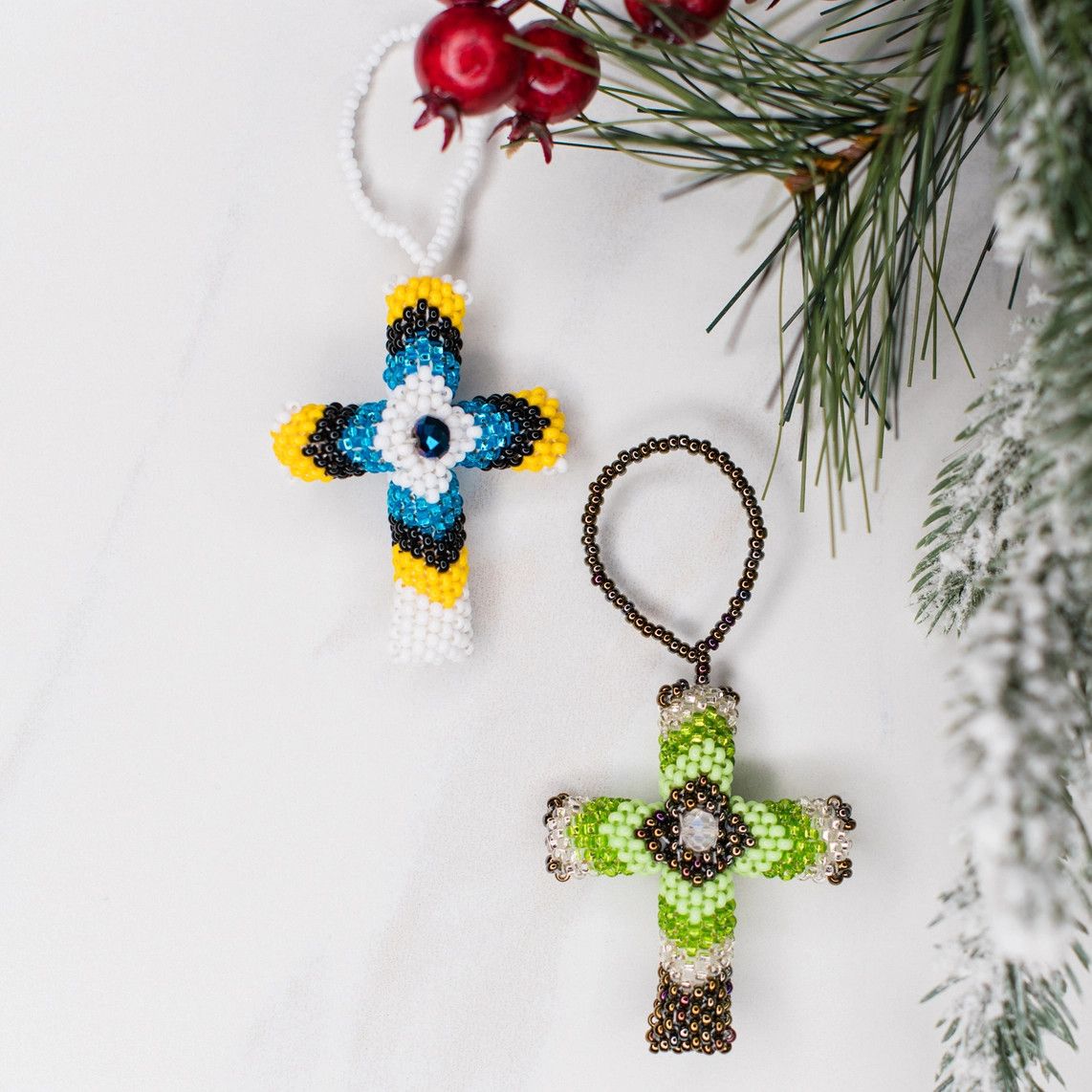 CROSS BEADED ORNAMENT - ASSORTED COLORS