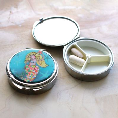 TRINKET / PILL BOX W MIRROR - MERMAID